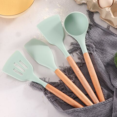 7Pcs White Wooden Handle Silicone Utensils Wholesale