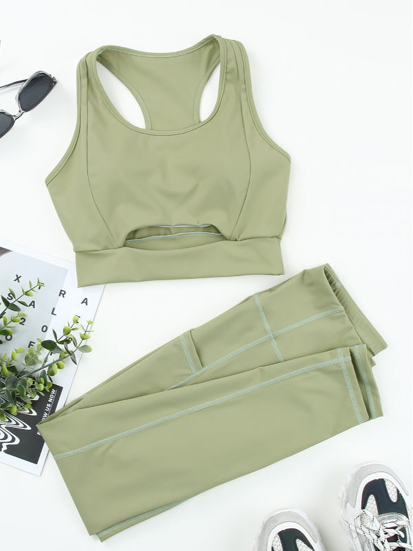 Tenue De Yoga 2 Pièces Femme - Legging Et Top Manches Longues, Gris, Taille L