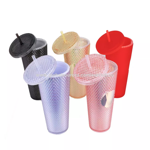 Buy Wholesale China Plastic Double Wall Tumbler Wholesale Matte Studded  Grid Collection Cup With Lid Straw & Tumblers at USD 1.89