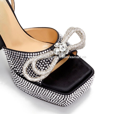 Ladies' Fashionable Transparent Glass Heels With Rhinestone Decor Muller  Shoes