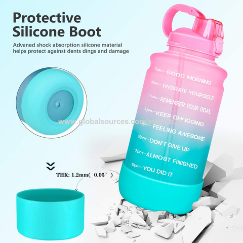 Glass Water Bottles with Straw Half Gallon Motivational Time Marker  Silicone