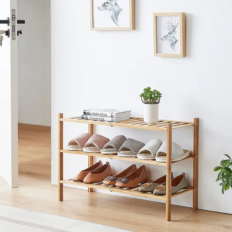 Estantería de zapatos Eckerö con compartimento lateral bambú 64 x 72 x 27  cm natural [en.casa]