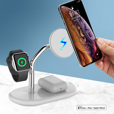 Station de charge 5 en 1 sans fil pour iPhone, Airpods, Apple Watch, Stylet  avec Lampe de Chevet