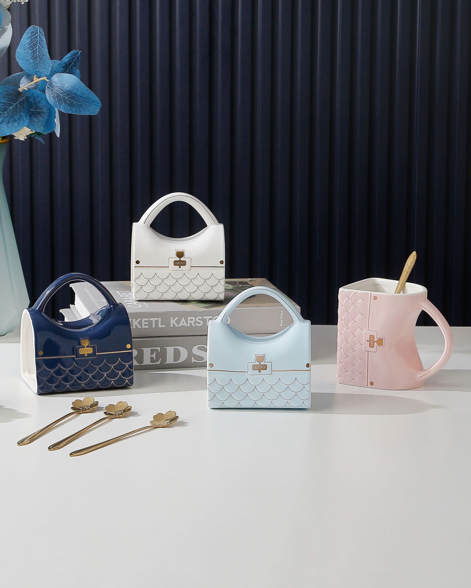 Handbag-Shaped Creative Mug With Saucer & Spoon Nordic Ceramic