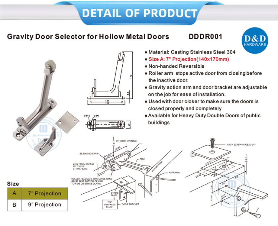 Door Coordinator Supplier Casting Stainless Steel 304 7 Inch 9 Inch