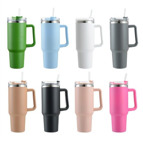 40oz Tumbler with Handle, Straw, Lid, Stainless Steel Vacuum Insulated  Water Bottle Adventure Travel Mug Quencher for Iced Coffee, Hot or Cold Tea  and Beverage, White 