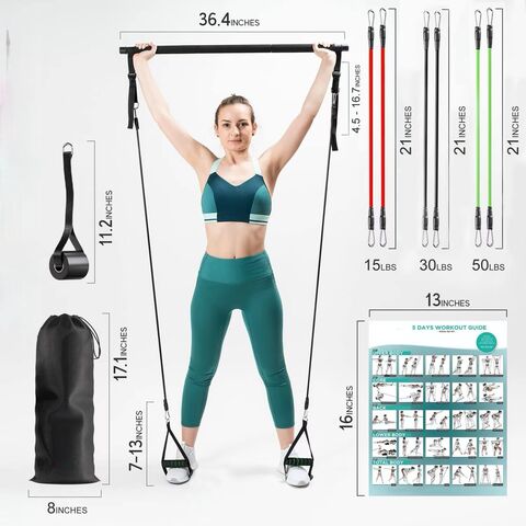 Kit portable de barre de Squat Pilates, barre de Pilates à 3 sections,  équipement de gymnastique complet de fitness à domicile pour hommes et  hommes et