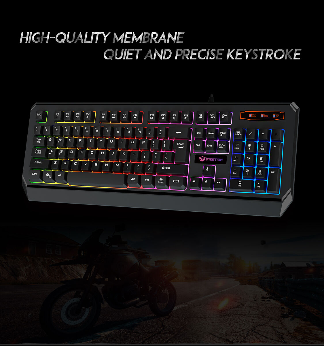 Meetion Mtk9320 New Luminous Standard 104key Membrane Rgb Waterproof Professional Gaming Wired