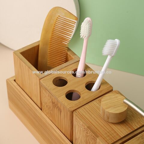 Bamboo Wood Bathroom Accessories Set Soap Dispenser Tumbler Soap Dish  Toiletbrush Holder Solid Wood Bamboo