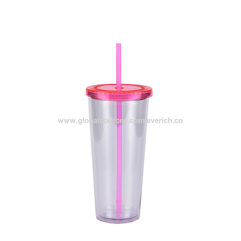 Transparent Straw Double Layer Cup Plastic Reusable Clear Glass Tra