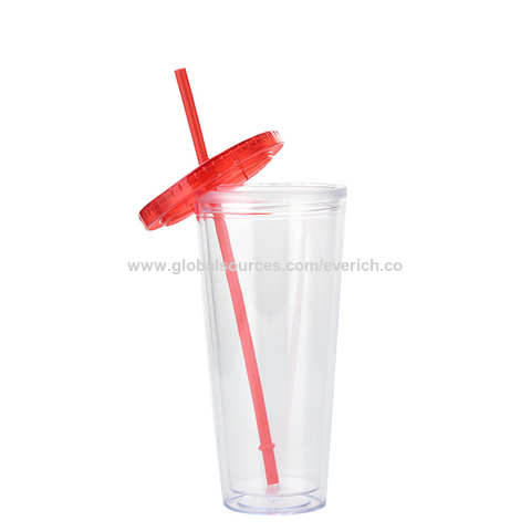 Double Wall Tumbler with And Straw, Plastic Tumbler Cups, Reusable