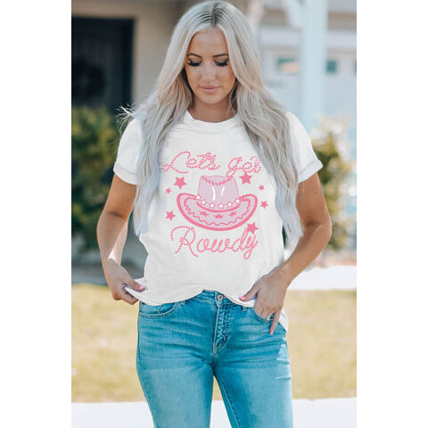 T Shirts Dear lover Western Clothing Lets Get Rowdy Hat Star Print Tee Shirt Women Graphic T Shirts 4.83 Wholesale China T Shirts at Factory Prices from Fujian New Shiying E Commerce Co