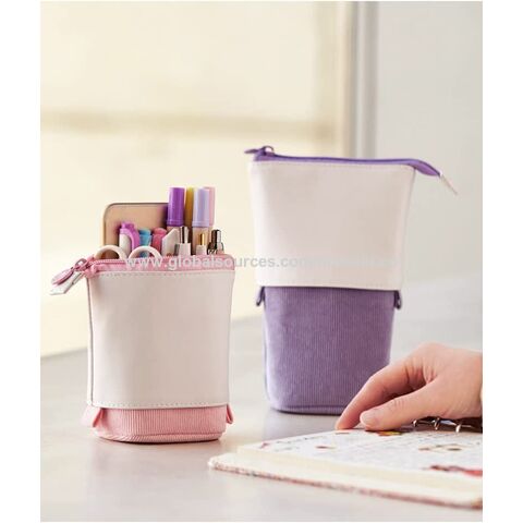 Telescopic Pencil Pouch Standing Pen Holder Cute Pencil Bags Stand Up Pen  Case Cartoon Pencil/Pens Storage Box Canvas (Blue)C 