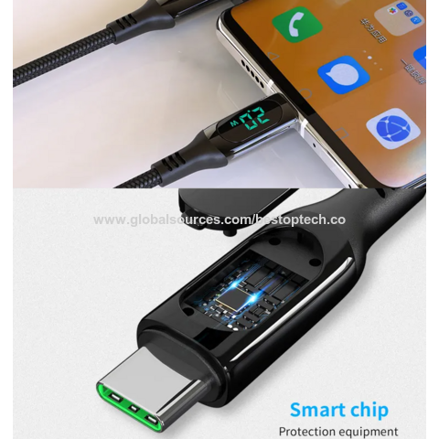 Cable de datos móvil de carga rápida de 5A con pantalla LED Emark PD de 100W, calidad premium, chapado en zinc