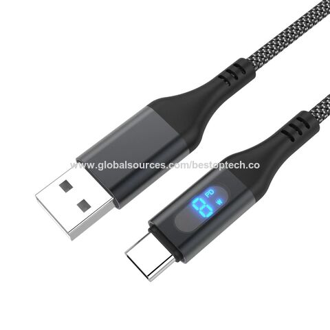 Cable de datos móvil de carga rápida de 5A con pantalla LED Emark PD de 100W, calidad premium, chapado en zinc