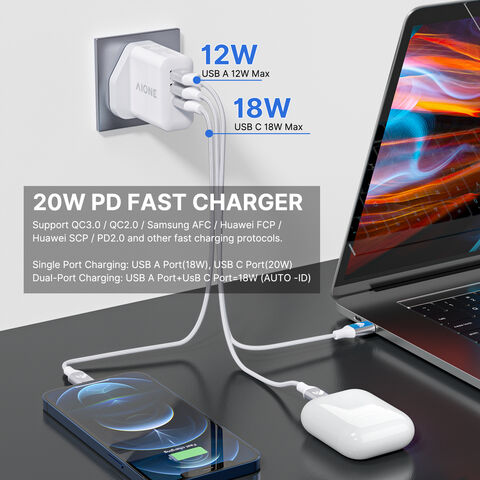 Chargeur 30W 2-Port QC 3.0+PD 20W avec Câble USB-C pour Google