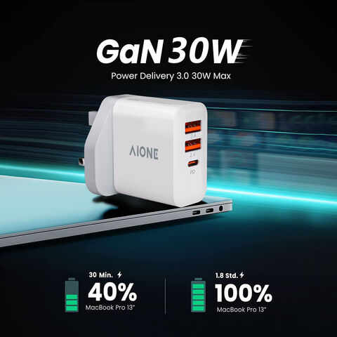 65W GaN Dual Port 33W USB-C PD Power Delivery + 32W Quick Charge 3.0 Wall  Charger - White