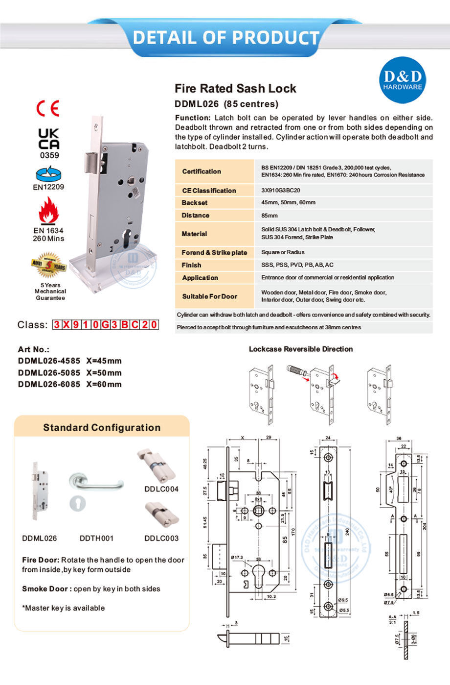 Buy Wholesale China Ce Sus304 Fire Rated Double Cylinder Deadbolt ...