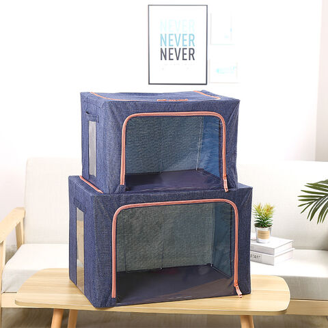 Clothes Storage Organizer Bins Containers, Stackable Storage Bins-foldable  Oxford Cloth Steel Frame Storage Box For Clothing Storage Reinforced Handle