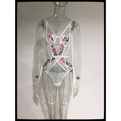 Compre Nova moda feminina sexy renda underwire bodysuit pijamas lingerie  macacão S-3xL