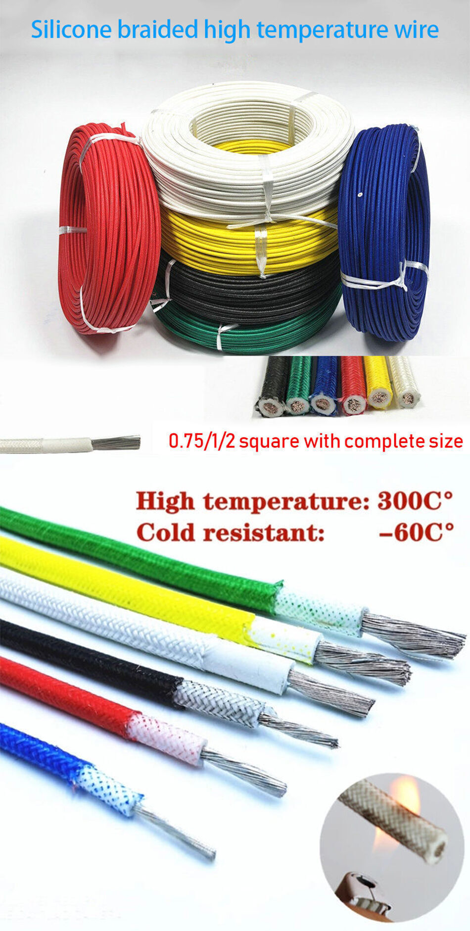 1M Sq 0.3 0.5 0.75 1 1.5 2 2.5 4 6mm Soft Silicone Rubber Cable 2 3 4 6  Cores Insulated Flexible Copper High Temperature Wire