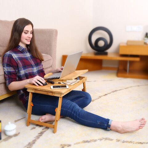  Mesa plegable de madera para laptop, soporte ajustable para  monitor, escritorio multifuncional para cama, portátil, bandeja de cama,  mesa a : Electrónica