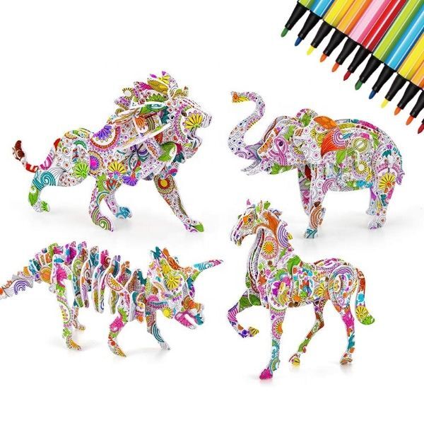 3d coloring puzzle set 4 animals