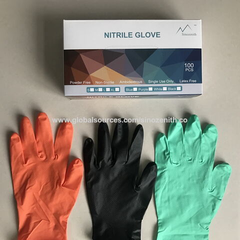 Guante de nitrilo verde con agarre de diamante, agarre superior extra grueso, EN374, naranja, 12"