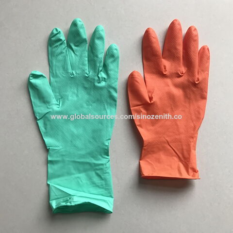 Guante de nitrilo verde con agarre de diamante, agarre superior extra grueso, EN374, naranja, 12"