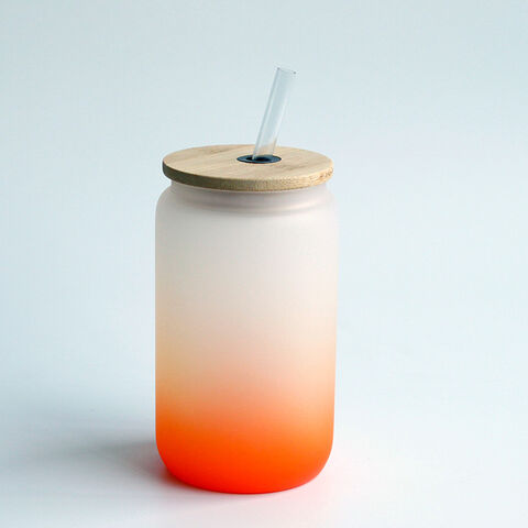 Sublimation Glass Tumblers With Bamboo Lid And Straw, Gradient Color Can  Shaped Glasses With Lid And Straw, Cute Glass Cup With Bamboo Lid And Straw,  Iced Coffee Cups & Beer Glasses 