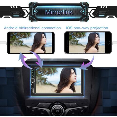 Radio estéreo de coche doble DIN compatible con Apple Carplay y Android  Auto, pantalla táctil HD de 7 pulgadas con control de voz, Mirror Link,  cámara