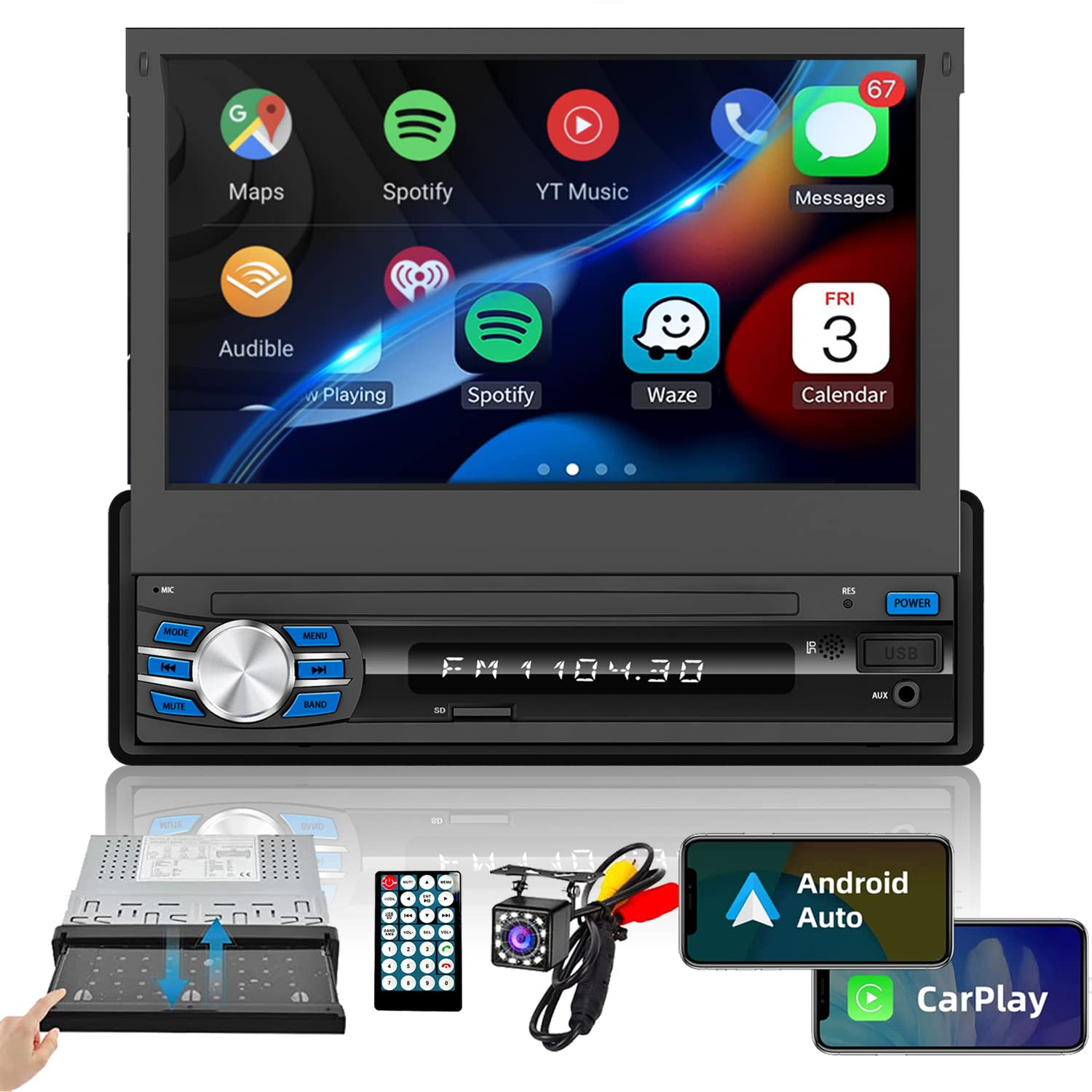 Buy Wholesale China Single Din Car Stereo Compatible With Carplay Android  Auto 7inch Hd Flip Out Screen Car Stereo With Bluetooth & Car Dvd at USD 50
