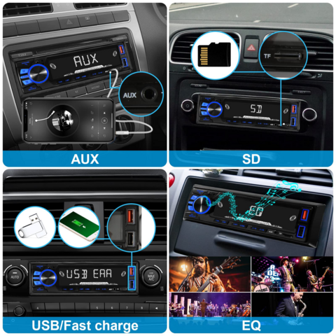 Single Din Car Audio Bluetooth Autoradio Empfänger mit LCD-Display AM / FM  Radio MP3-Player USB SD A