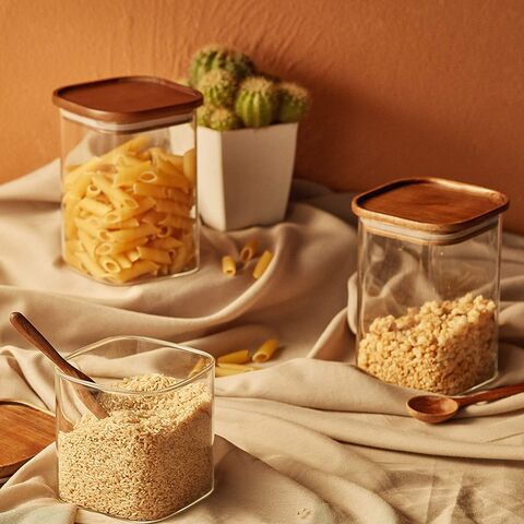 Acheter Pot à épices en verre avec couvercle, boîte carrée transparente  scellée, réservoir de stockage de grains de café de cuisine, récipient  alimentaire