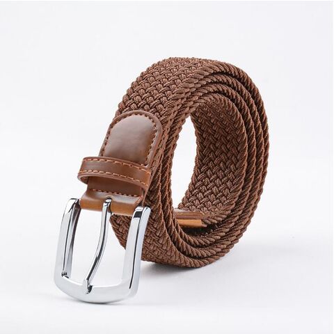 Braided stretch leather belt elastic Burgundy 3.5cm