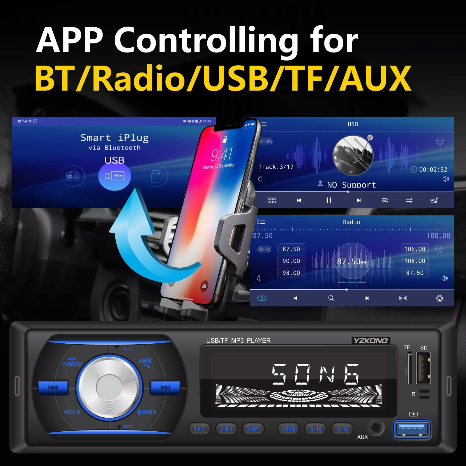 Podofo Radio de coche doble DIN inalámbrica Carplay Android Auto GPS unidad  principal de 7 pulgadas pantalla táctil HD Indash soporte estéreo para