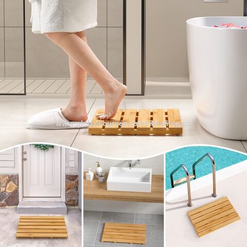 Wooden Teak Bath Mat for Bathroom Luxury Shower, Non-Slip Sturdy