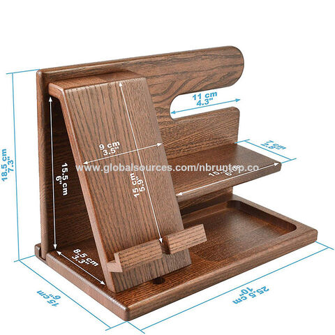 Wood Phone Docking Station Key Holder Wallet Stand Jewelry Watch