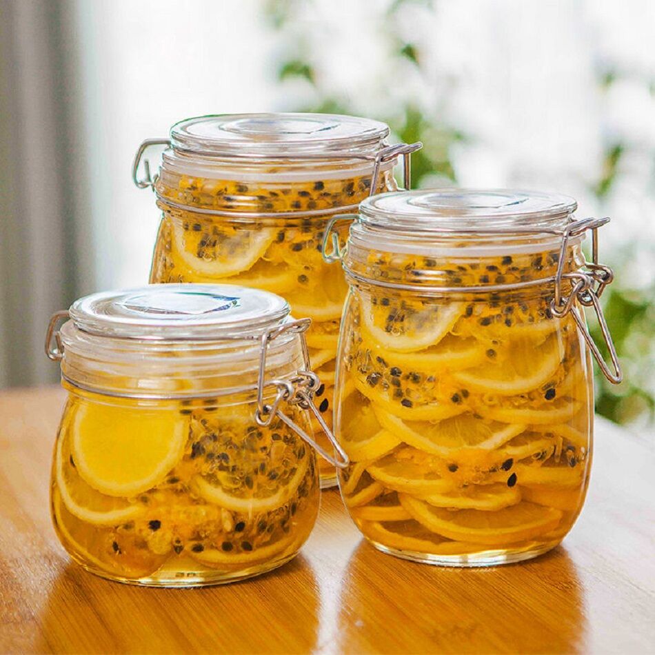 Sealed Buckle Square Round Sealed Jar Glass Jar Lemon Honey Jar Canned  Fruit Storage Storage Tank Sealed Buckle Cans for Storage