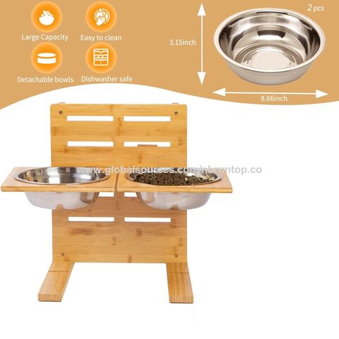 Raised Pet Bowls for Cats and Dogs with 2 Stainless Steel Bowls – Bamboo  Adjustable Elevated Pet Feeding Stand with Anti-Slip Grip – 4 Inches Tall -  Wholesale Craft Outlet