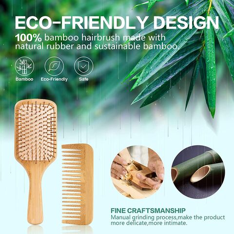 Hair Brush-Natural Wooden Bamboo Brush and Detangle Tail Comb