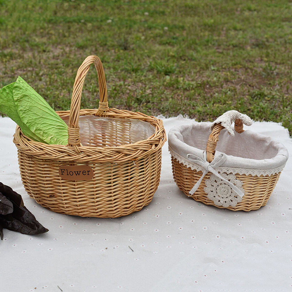 Red Co. Wicker Picnic Basket with Folding Lid and Handle Storage Container  for Picnic, Camping, Outdoors