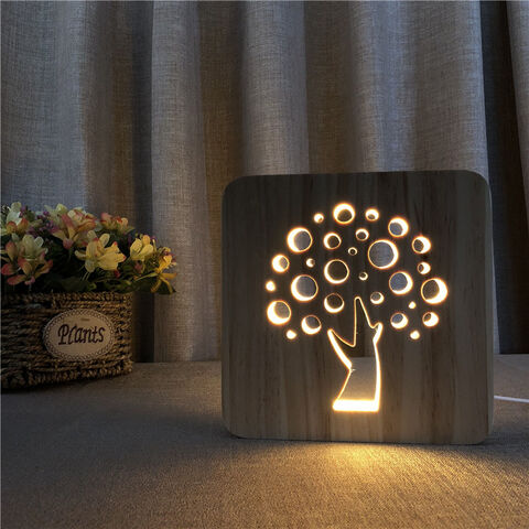 Lámpara de noche creativa LED tallada en sólido, lámparas de escritorio LED, luces nocturnas USB, lámpara de mesa