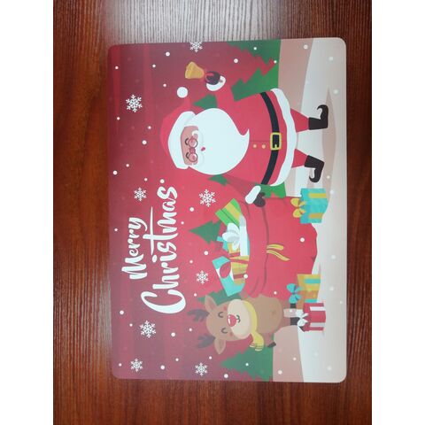 Manteles Individuales Navideños para Mesa de Comedor, Posavasos, Individuales de Lino con Diseño de Papá Noel