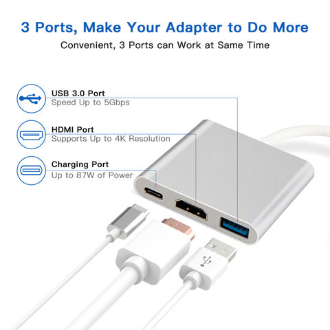 3 in 1 Type C To HDMI-compatible 4K 2K USB 3.0 OTG Charging Adapter Audio