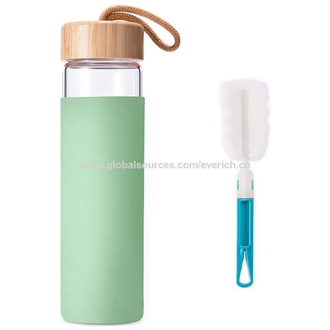 Reusable Borosilicate Glass Water Bottle with Silicone Sleeve, Bamboo