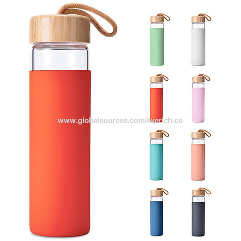 Premium 20 oz White Glass Water Bottle with Bamboo Lid-Matt's