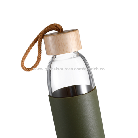 550ml Glass Water Bottle With Bamboo Cap, Anti-scalding Silicone