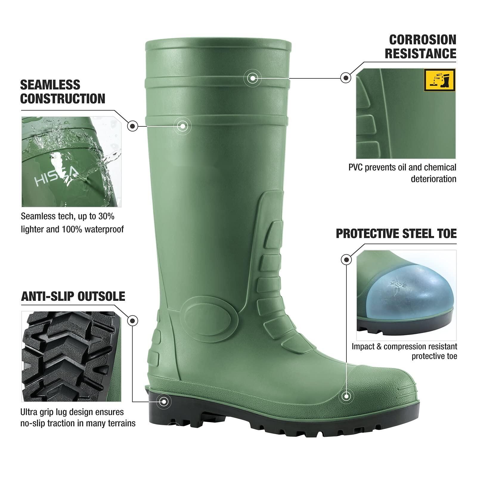 Men's Steel Toe Rain Boots Pvc Rubber Boots, Waterproof Garden Fishing