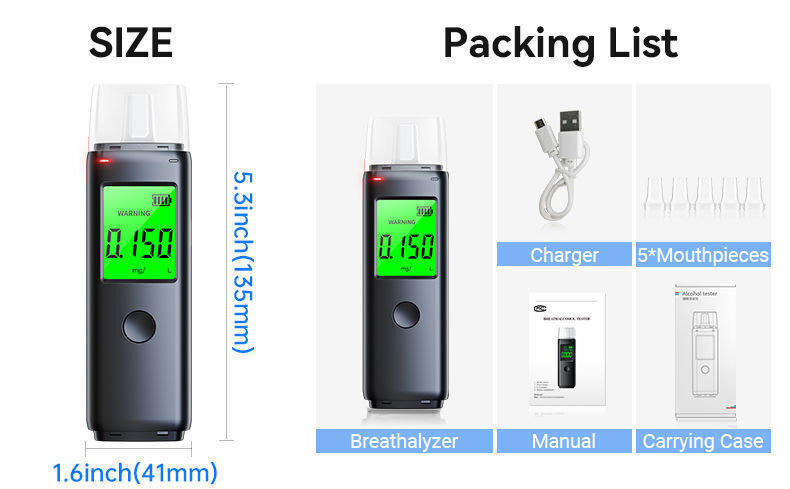 Alcootest Numérique Compact Pour Voiture - Mesure Rapide, Batterie Longue Durée, écran LCD, Pour Contrôle Personnel